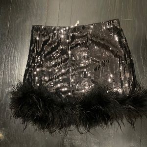 Black Sequin Feather Skirt